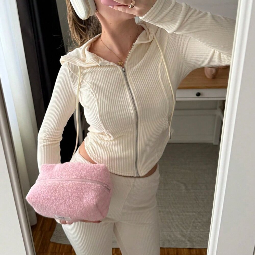 Apricot Casual Women's Ribbed Knit Thickened Set